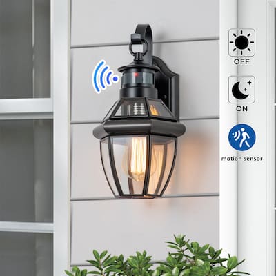 1-Light Black Finisih Copper and Metal Motion Sensing Dusk to Dawn Outdoor Wall Lantern