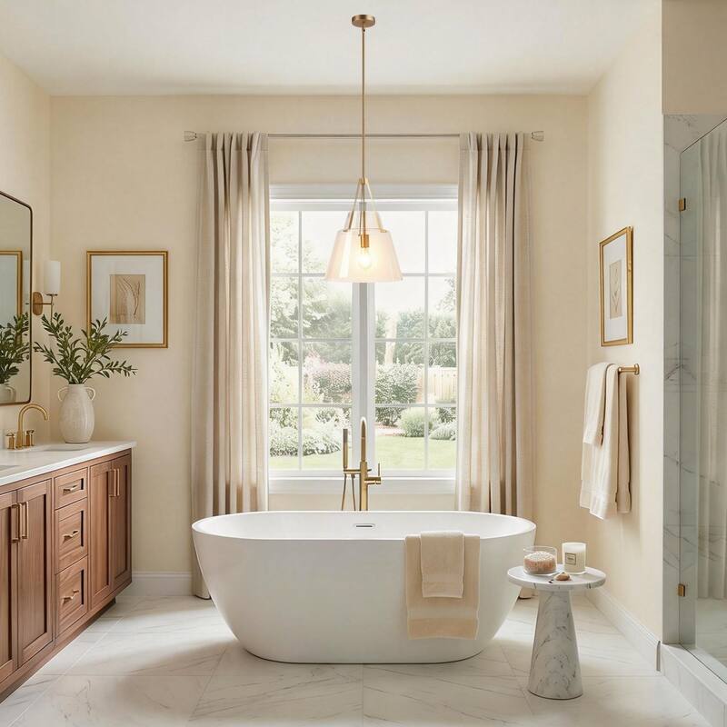 15" Contemporary Brushed Gold Tapered Clear Glass 1-Light Adjustable Pendant Fixture - N/A