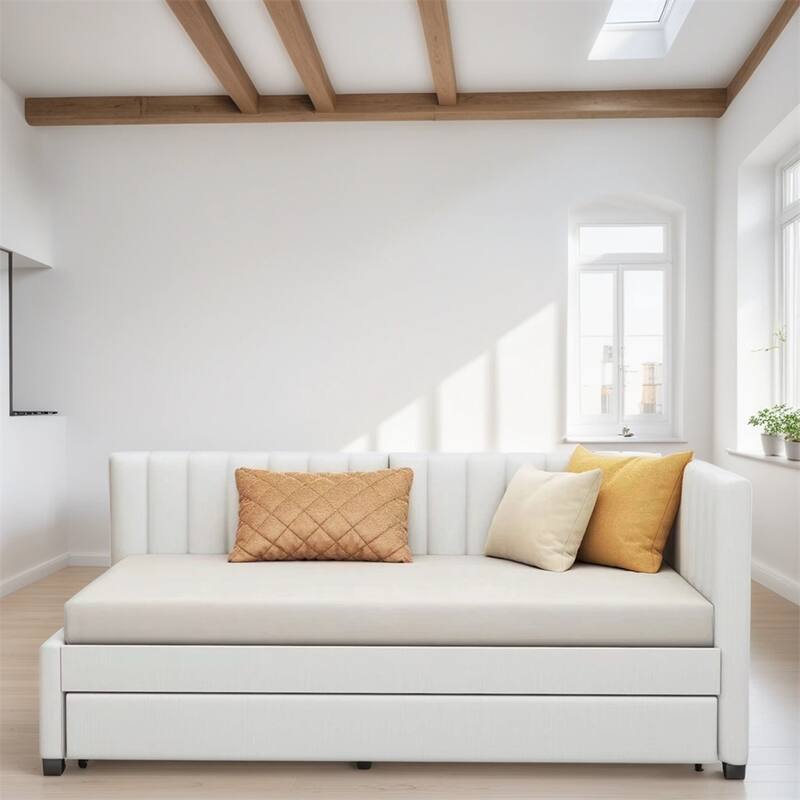 Twin Size Upholstered Sofa Bed Frame with Trundle