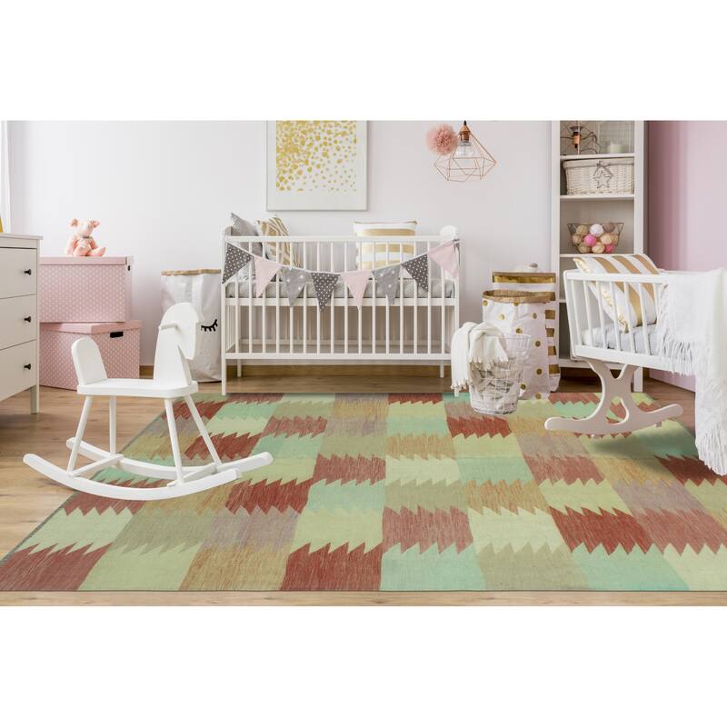 Sun Faded Flatweave Bashshar Red/Beige Rug - 6'5" x 9'9"