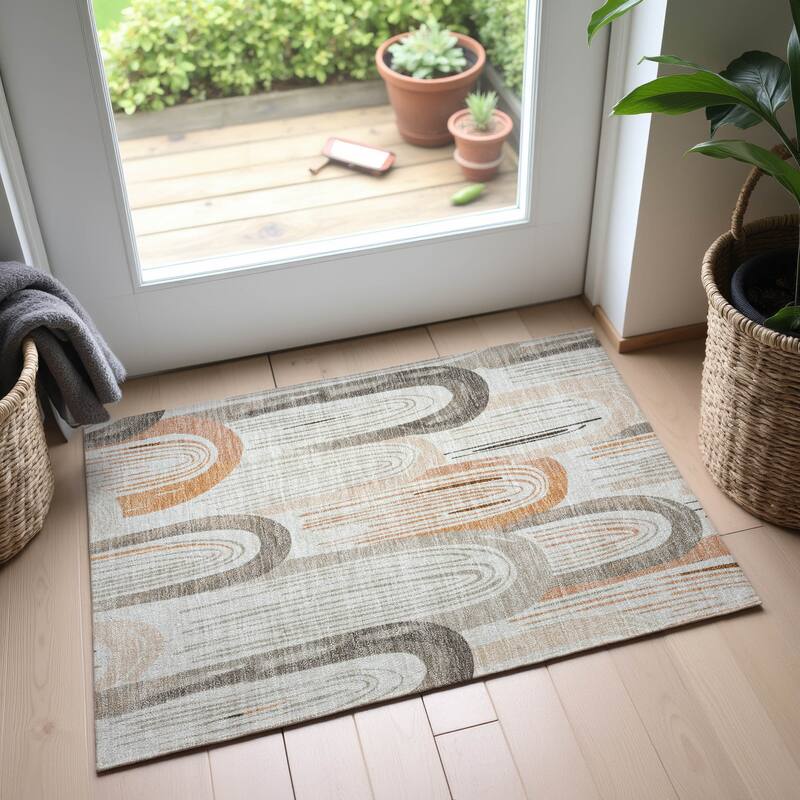 Premium Washable Super Soft Contemporary Imprints Mayfield Rug - Ivory - 1'8" x 2'6"