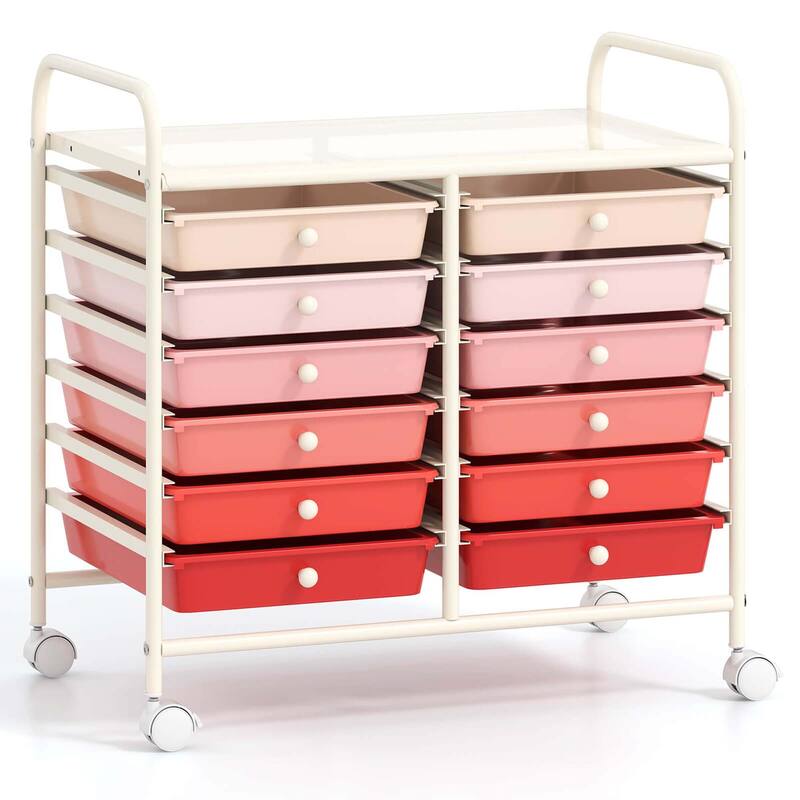 12-Drawer Rolling Storage Cart Mobile Utility Cart on Wheels - Pink