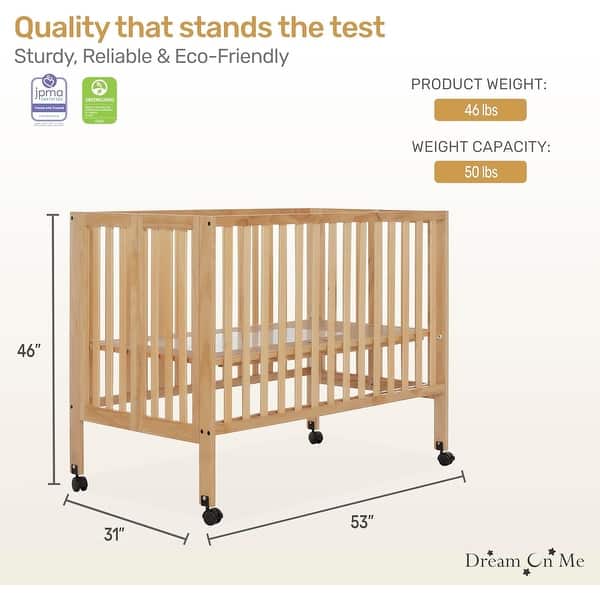 dimension image slide 1 of 2, Dream On Me Quinn Full-Size Folding Crib