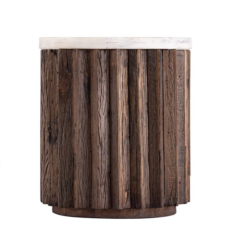 Wooden Side Table with Round Top - 17" - Brown and White