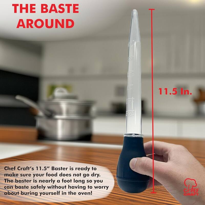 Chef Craft 11.5" Long Classic Heat Resistant Turkey Baster with Clear Tube & Easy Read Measurements
