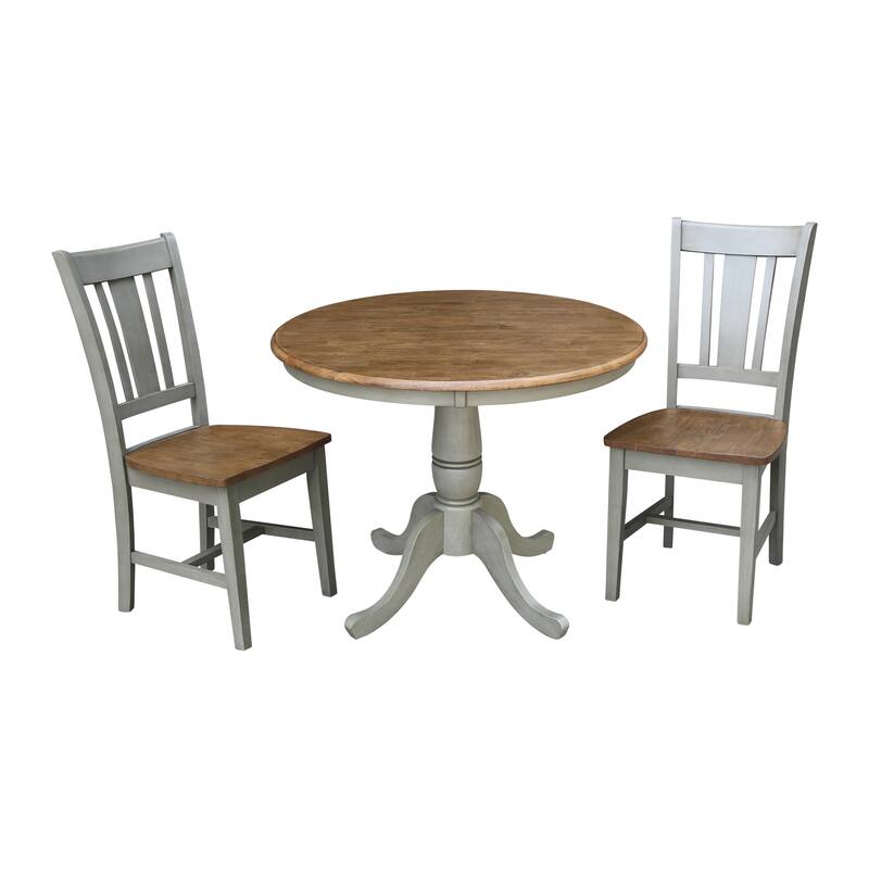 36" Round Top Pedestal Table With San Remo Chairs - Distressed Hickory/Stone - 3-Piece