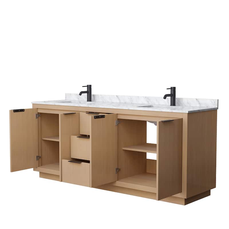 Maroni 80-Inch Light Straw Double Vanity, White Carrara Marble Top