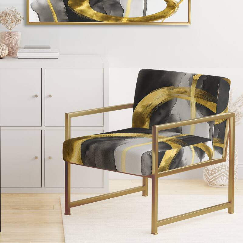 Designart "Mettalic Indigo And Gold II" Upholstered Abstract Accent Chair - Glam Arm Chair For Living Room