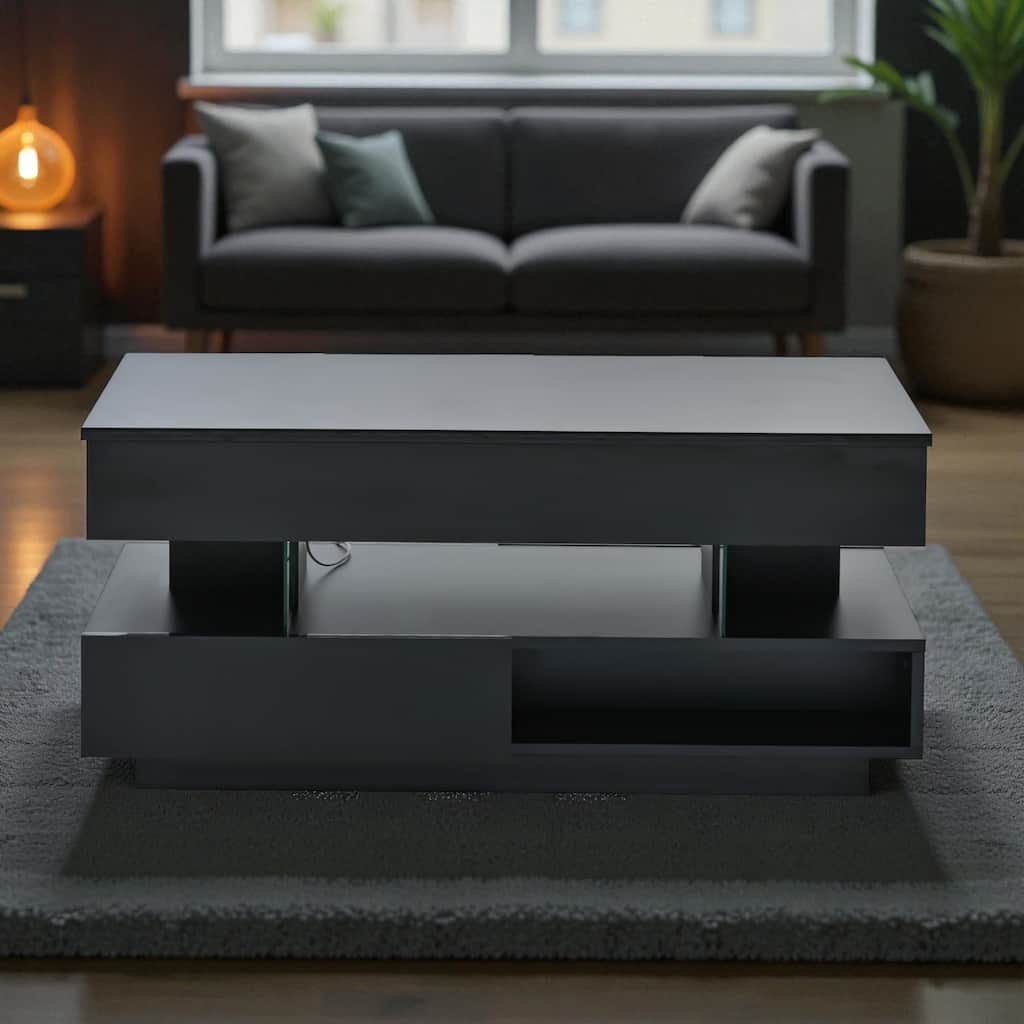 39.3" Modern Lift-Top Coffee Table with LED Lights, Hidden Storage Compartment and 2 Drawers for Living Room or Office