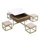 Modern Square Lift-Top Coffee Table Set with Storage & 4 Ottomans White & Walnut