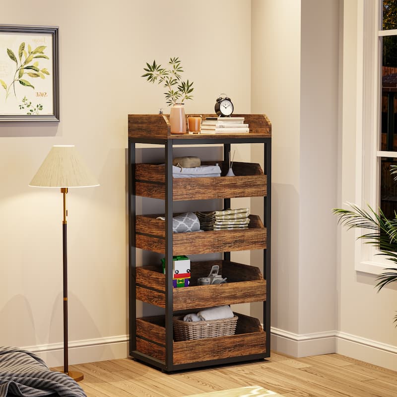23.6'' W Fruit and Vegetable Wood Storage Rack, 5-Tier Pull-Out Snack Stand Fruit Basket Stand