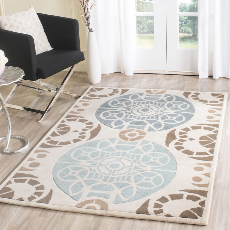 SAFAVIEH Handmade Capri Hilkaa Modern Wool Rug - 4' x 6' - Beige/Blue