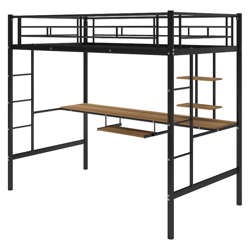 Modern Metal Loft Bed with Desk and Shelf Bed Bath & Beyond 36806195