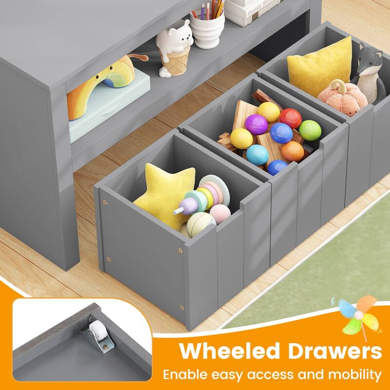 3-Drawer Storage Cabinet with Slide-Out Drawers and Wheels for Multi-Functional Home Organizer - 40" x 13" x 24.5" (L x W x H)