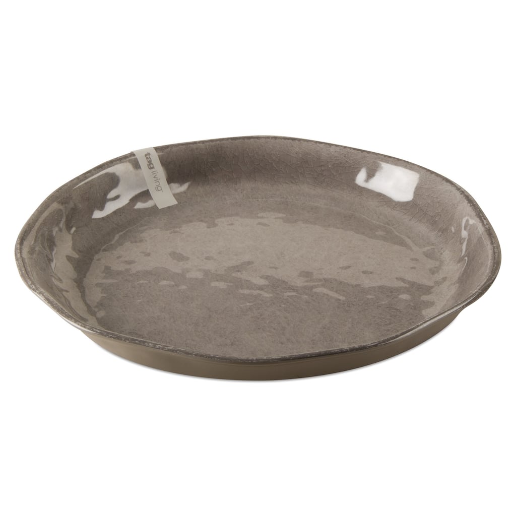 16"x16" Veranda Cracked Glazed Solid Wavy Edge Melamine Dinnerware Salad Plate Dishwasher Safe Indoor Outdoor Grey