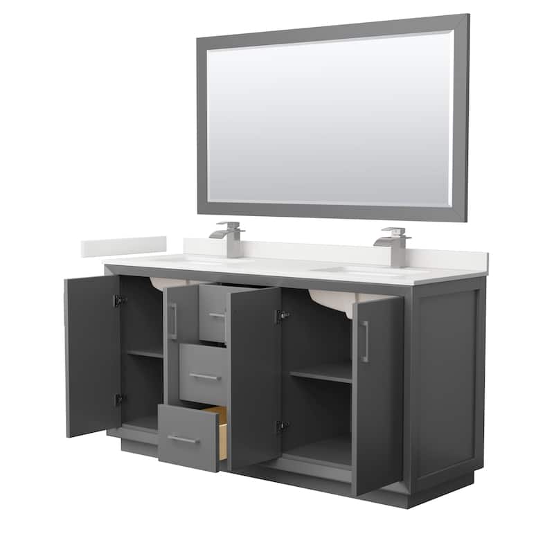 Strada 66-inch Double Vanity, Quartz Top, 58-inch Mirror