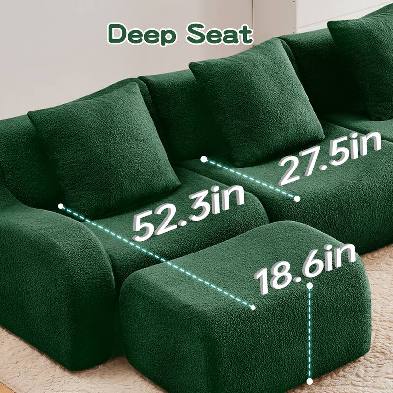 Soft Teddy Fabric Boneless Sofa, Anti-Slip Design, Assembly Chaise Lounge Curved Armrests Ergonomic Support