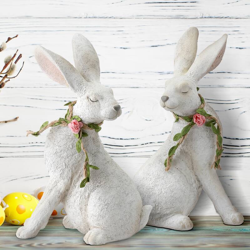 Resin Floral Garland Bunny 9" Set of 2