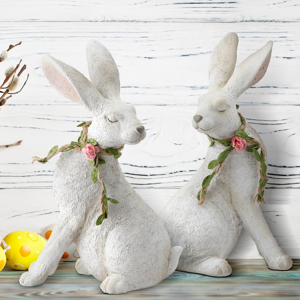 Resin Floral Garland Bunny 9" Set of 2