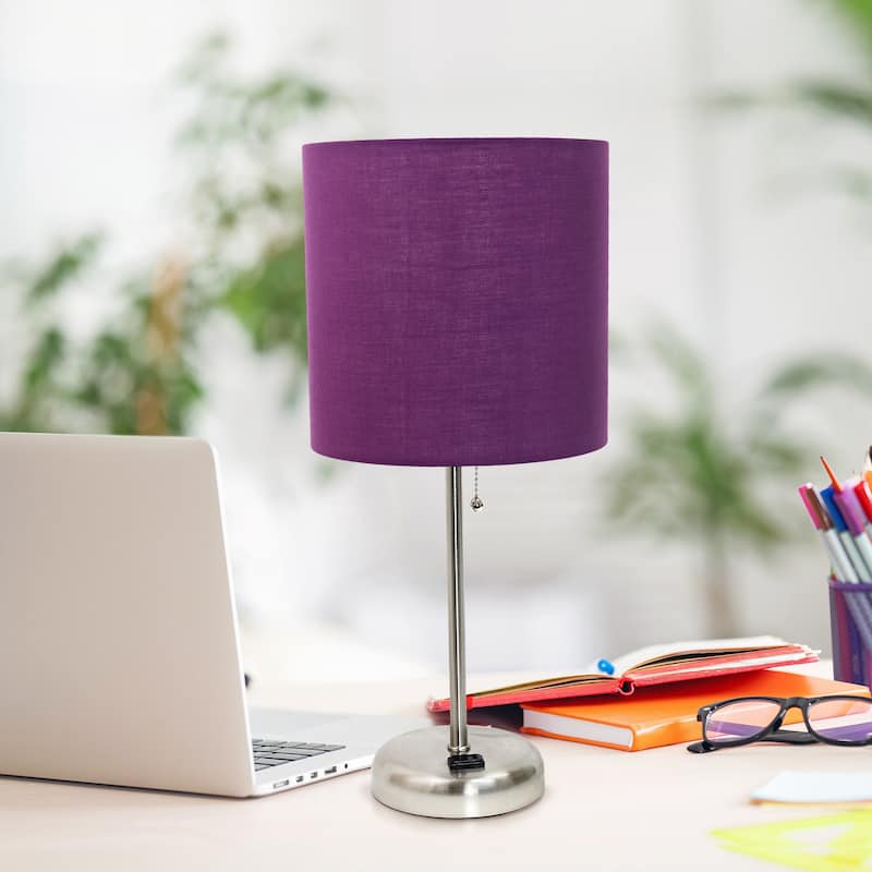 19.5" Modern Table Lamp with USB Charging Port and Fabric Shade for Home Office or Bedroom