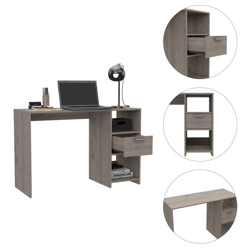 Freestanding Rectangular Computer Desk with Storage Drawer, Open Compartments, and Sleek Modern Design