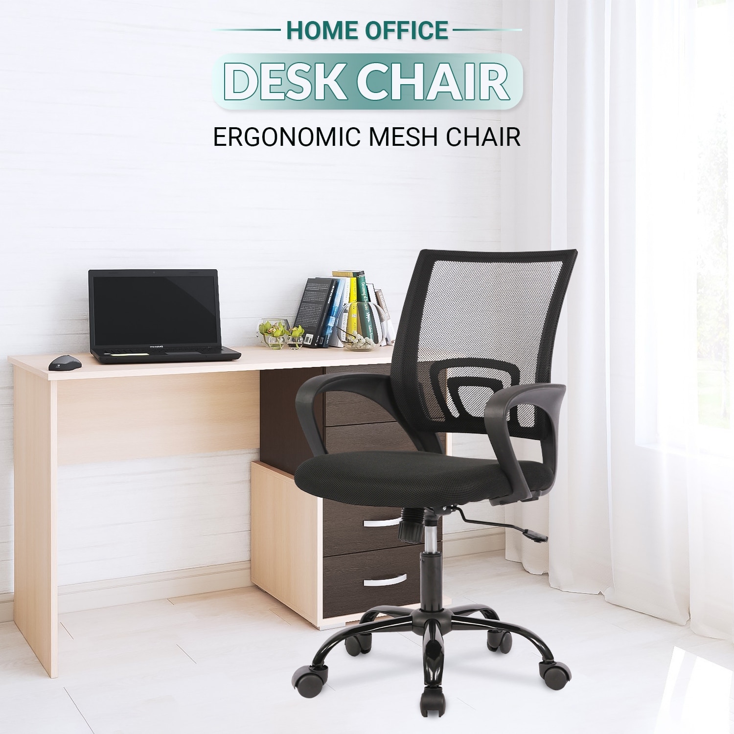 Furniture of America Ralap Modern Black Ergonomic Swivel Office Chair with Mesh Back