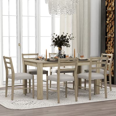 7-Piece Wooden Dining Table Set with Extendable Table and Storage Drawers for Family Gatherings