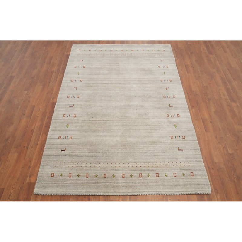 Hand Knotted Oriental 100% Wool Carpet Tribal Animal Pictorial Beige & Ivories Gabbeh Area Rug - 7' 10'' X 5' 1''