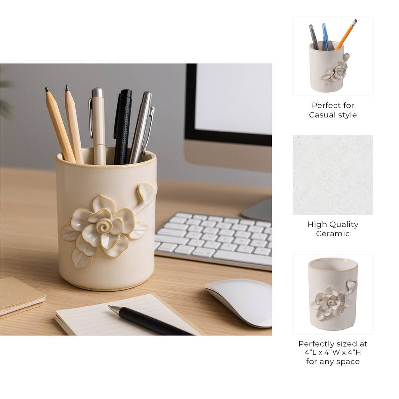 Stoneware Storage Container 3D Floral Sleek Contemporary Design