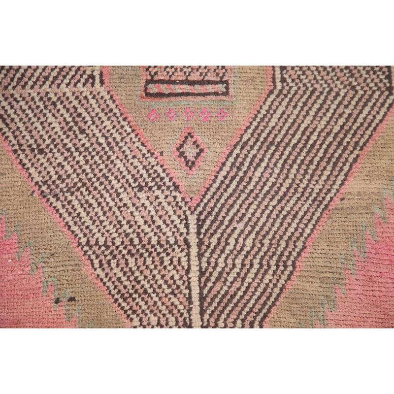 Pink Geometric Sirjan Persian Runner Rug Vintage Handmade Wool Carpet - 3'4" x 12'3"