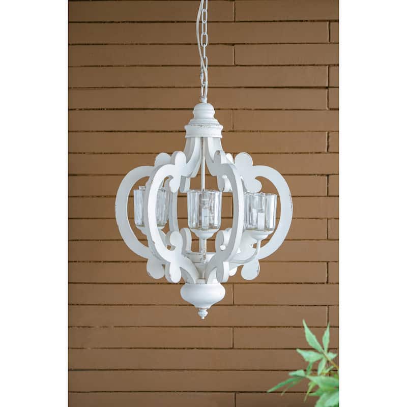 Farmhouse Chandelier, 6-Light Wood Chandelier Pendant Light Fixture with Adjustable Chain for Dining Room Living Room Entryway - Cream