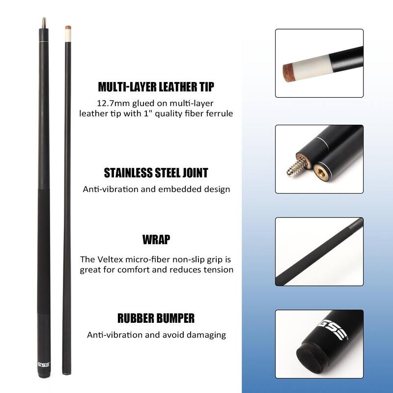 GSE™ Set of 4 Matte Fiberglass Graphite Composite Billiard Pool Cue Sticks. 58" 2-Piece Pool Cue Set for House or Commercial Use