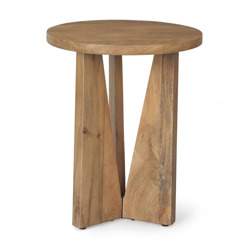Mattius Light Brown Solid Wood Round Accent Table - Light Brown