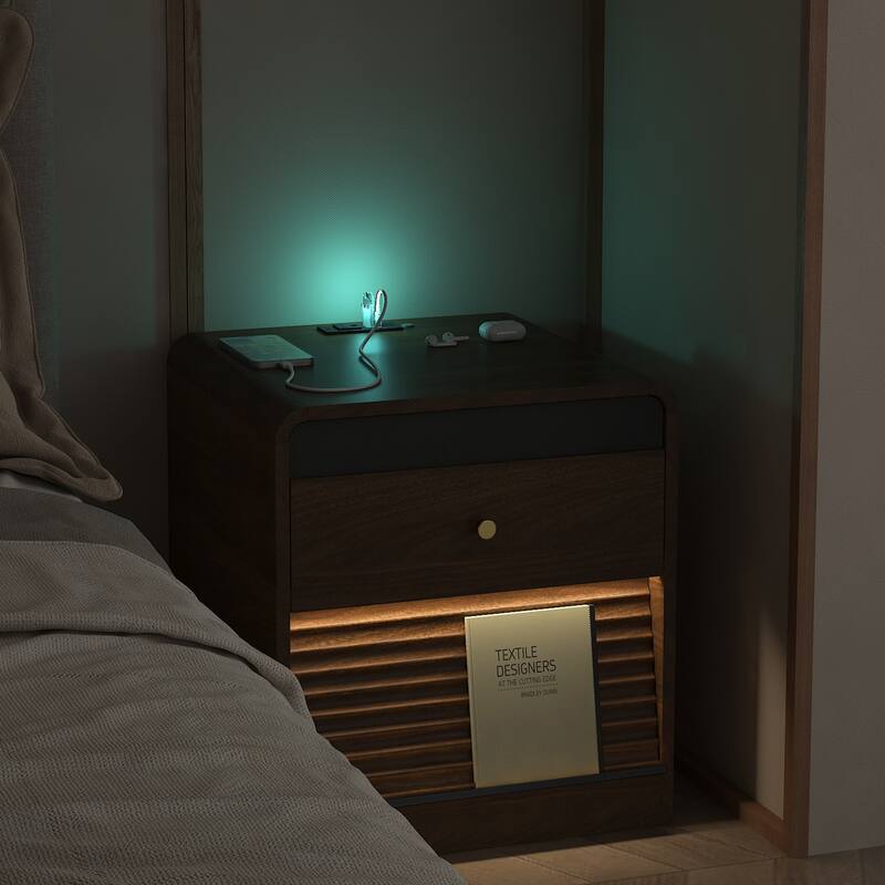 Nightstand with Charging Station, Smart Nightstand with Night Light,with Led Lights,Bedside Tables with Storage Cabinet