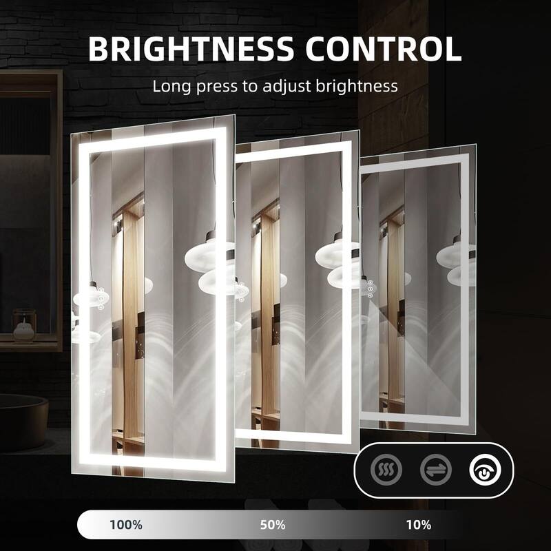 LED Bathroom Mirrorwith Front and Backlight, Stepless Dimmable Wall Mirrors with Anti-Fog