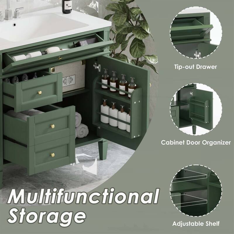 Modern Bathroom Storage Cabinet with 2 Drawers and a Tip-out Drawer,with Top Sink
