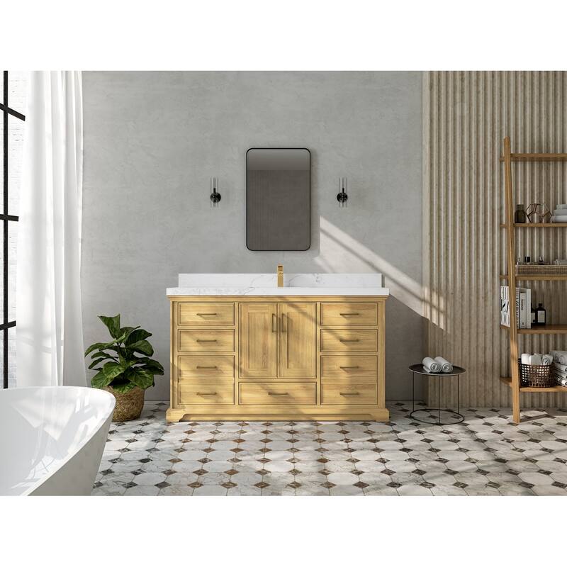 Willow Collections 60 in. W x 22 in. D Charlotte Teak Single Sink Bathroom Solid Teak Vanity with Countertop