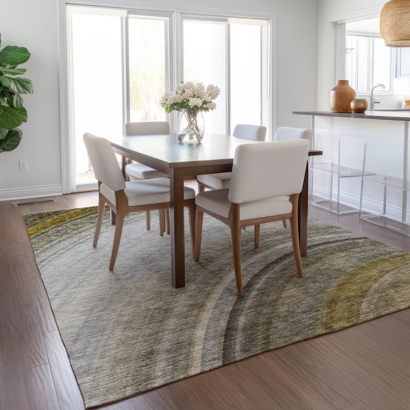 Machine Washable Indoor/ Outdoor Chantille Abstract Wave Rug