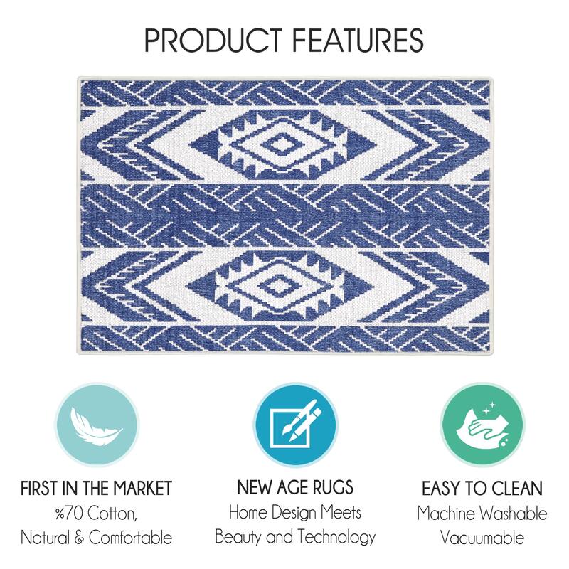 Sussexhome Heavy Duty Ultra Thin Non Slip Washable Cotton Indoor Rug - 2' x 3'