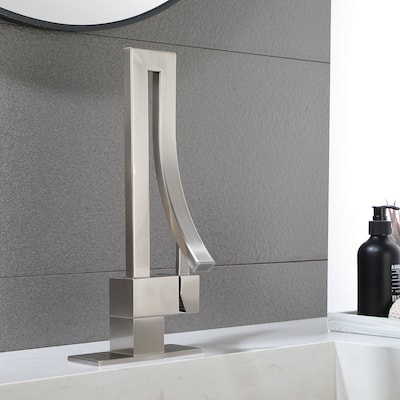 Single Handle High-Arc Brushed Nickel Copper Bathroom Faucet with Deck Plate
