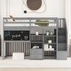 preview thumbnail 9 of 10, Twin Size Loft Bed with Pullable Desk, Storage Shelves, Staircase, and Blackboard - Solid Wood Frame for Space-Saving Design