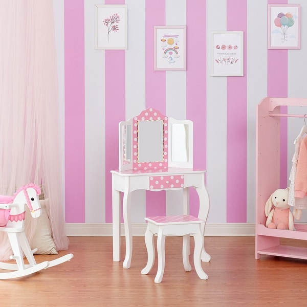 pink vanity set with lights