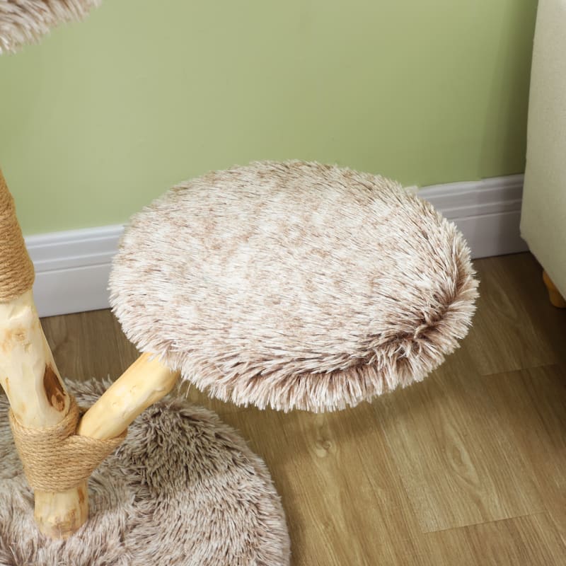 PawHut 35 Inch Moden Cat Tree Tower with Wooden Scratching Post, Brown