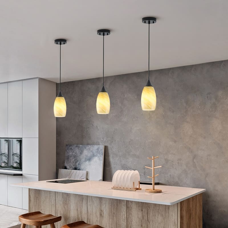 Black Metal and Glass Pendant Light for Kitchen Island Dining Room