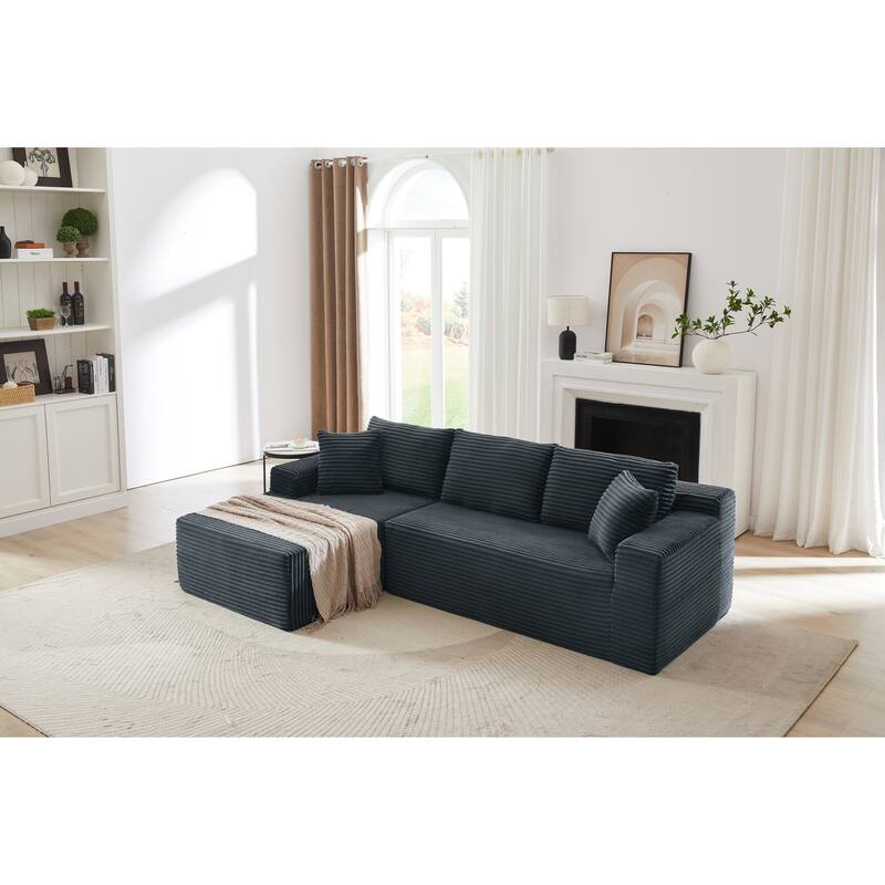 Corduroy Upholstery Cloud Modular Sectional Sofa with Chaise and Pillows, All-Foam Compression Design
