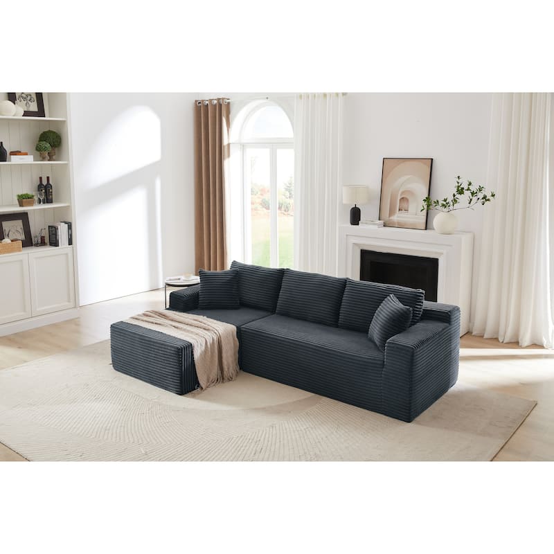 L-Shaped Modular Sectional Sofa with Chaise Lounge, Corduroy Cloud Boneless Couch with Deep Seat, Full-Compression 4 Seat Sofa