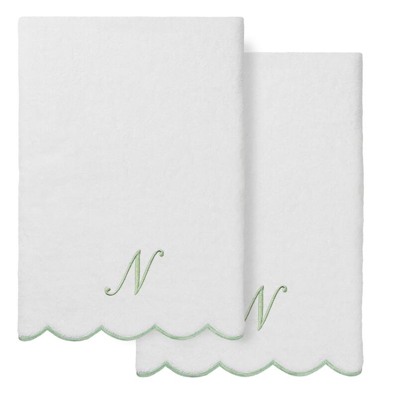 Authentic Hotel and Spa 100% Turkish Cotton Green ADORNIA Scallop Personalized 2 Piece Bath Towel Set - 2 Bath Towels - N