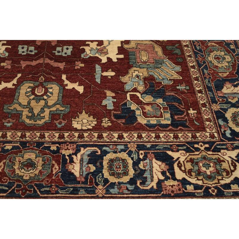 Hand Knotted Oriental 100% Wool Carpet Traditional Geometric Oranges & Rust Heriz (serapi) Area Rug - 11' 9'' X 8' 11''