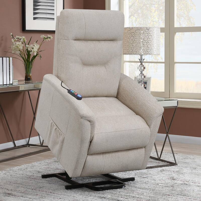 Chenille Power Lift Recliner with Lumbar Heat, Massage, USB Charging