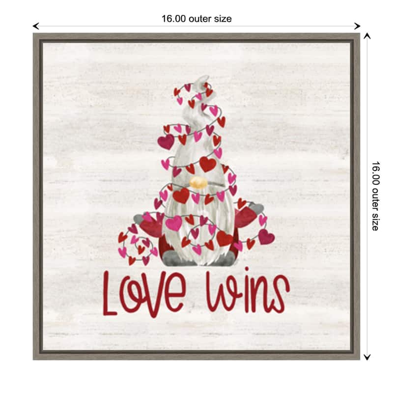 Valentine Gnomes VII-Love Wins by Tara Reed Framed Canvas Art - 16 x 16-inch